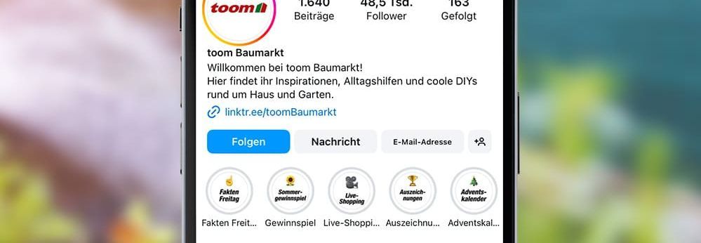 Screenshot des Instagram-Profils von toom Baumarkt.